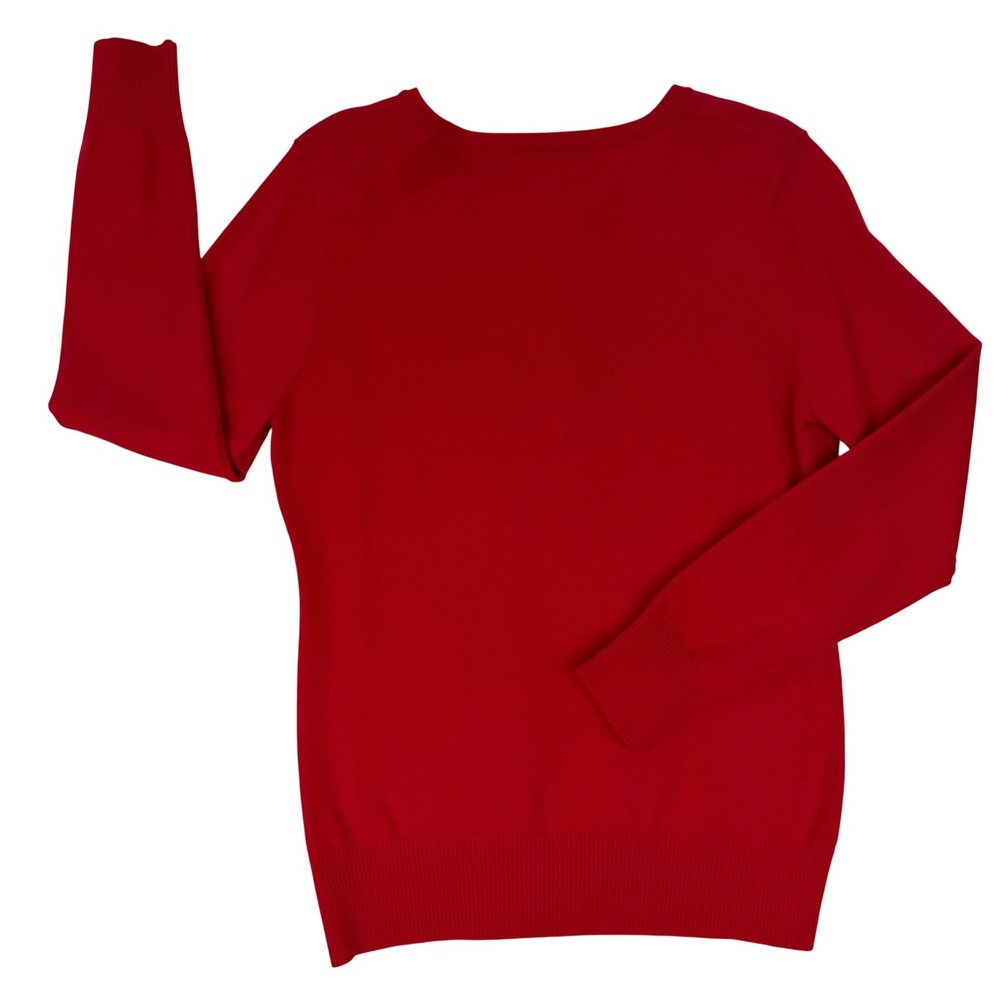 Aamilife Womens Red Crewneck Button Front Knit Cardigan Sweater Old Money Size L